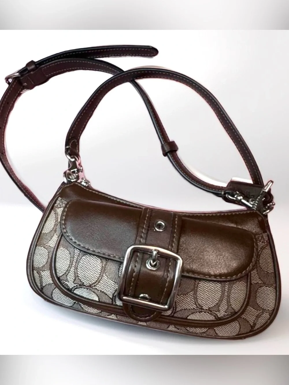 Coach Ashton mini Brown Canvas & Leather Buckle Shoulder Bag